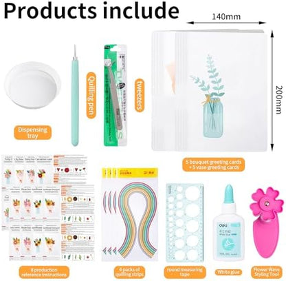 saijoyz Paper Quilling Card Making Kit, 10 Pack 140x200mm Cards with 720 Strips, DIY Craft Set for Birthday Mother's Day Valentine's Day Gifts - Image 2