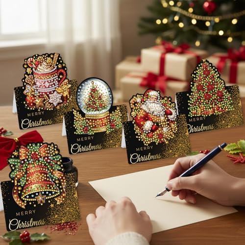 jinglinhh 6pcs Diamond Art Painting Christmas Snowman Bell Ornaments Greeting Cards with Envelopes, DIY Card Making Kits for Adults, Diamond Art Christmas Cards for Birthday Holiday Postcards - Image 7