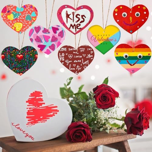 Valentine's Day Wood Heart Craft Kit, 36 Pcs Blank Unfinished Wooden Hearts Ornaments for Crafts, DIY Painting Activity for Adults, Family, Couples to Make Personalized Gifts and Home Decor - Image 6