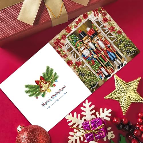 jinglinhh 6pcs Diamond Art Painting Christmas Nutcracker Snowy House Greeting Cards with Envelopes, DIY Card Making Kits for Adults, Diamond Art Postcards Christmas Cards Craft Gifts - Image 6