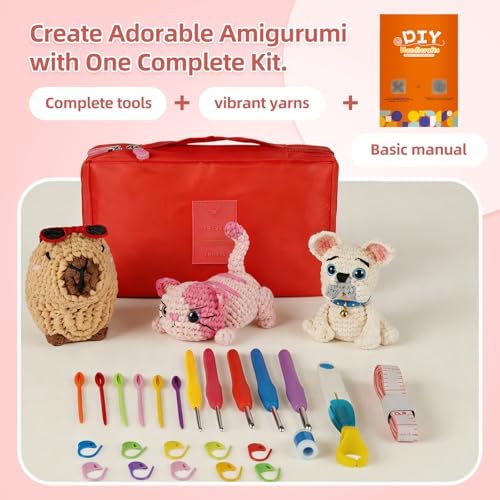 iptek Crochet Kit for Beginners Adults，Crochet Yarn for Beginners, 10colors Total Crochet Yarn Kits with Easy-to -See Stitches，Includes Basic Stitch Guide and extensive amigurumi Video tutorials. - Image 7