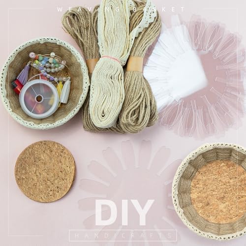 AOUXSEEM 8 Sets Basket Weaving Craft Kit for Beginners,DIY Burlap Style Desk Storage Small Parts Candy Cookies Bowls,8 inches Plastic Base and 109yd Jute Twine and Cork Linings & Lace - Image 4