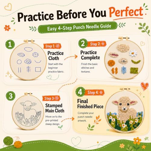 Punch Needle Kit for Beginners – Calf Punch Stitching Kit for Adults, DIY Needle Punch Kits for Art Crafts, Ideal for All Ages, Perfect for Festival Decorations & Gifts - Image 3