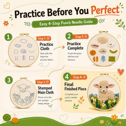Punch Needle Kit for Beginners – Calf Punch Stitching Kit for Adults, DIY Needle Punch Kits for Art Crafts, Ideal for All Ages, Perfect for Festival Decorations & Gifts - Image 3