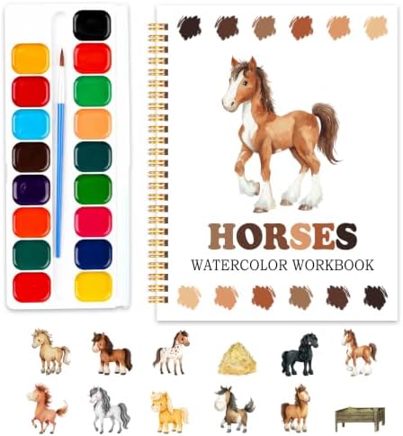 Easy Horses Watercolor Workbook for Adults Beginners, Water Coloring Painting Book with 12 Patterns, Travel Painting Pad, Art Gift for Horse Lovers Adults Teen by SHLINCO