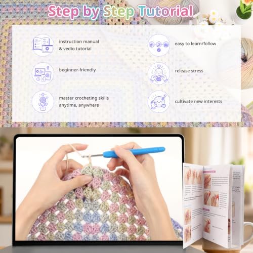 Coopay Crochet Kit for Beginners, Gradient Yarn Granny Square Blanket Kit - Image 2