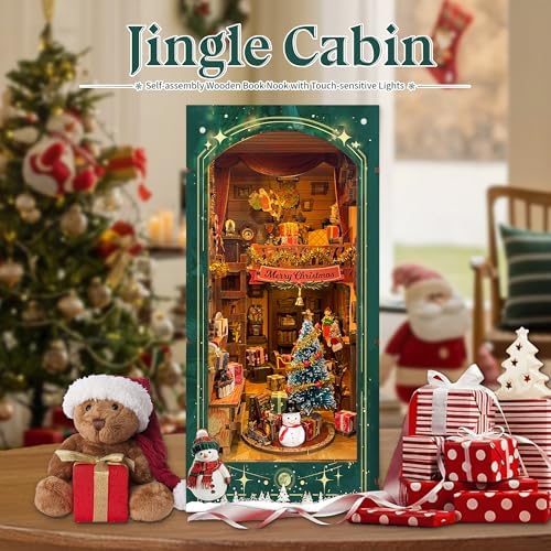 Christmas Book Nook Kit with LED Light - DIY 3D Puzzles Miniature House Kit Rotating Decorative Dollhouse Book Nooks for Adults Teens Gift - Jingle Cabin (SQ-34) - Image 2