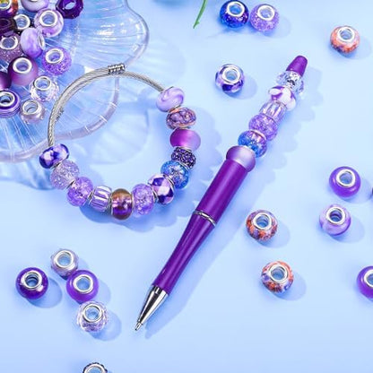 Aipridy Large Hole European Beads, Craft Supplies Kit，Assorted Mixed Color Lampwork Spacer Beads for DIY Bracelet Jewelry Making (100, Purple) - Image 4