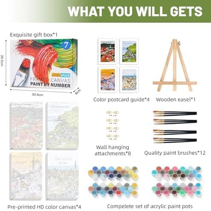 4 Pack Framed Paint by Numbers Kit for Adults Beginner with Wooden Easel, Landscape Easy Paint by Numbers with Frame, DIY Adult Paint by Numbers Kits on Canvas Framed for Home Decor Gift 8x12 Inch - Image 4