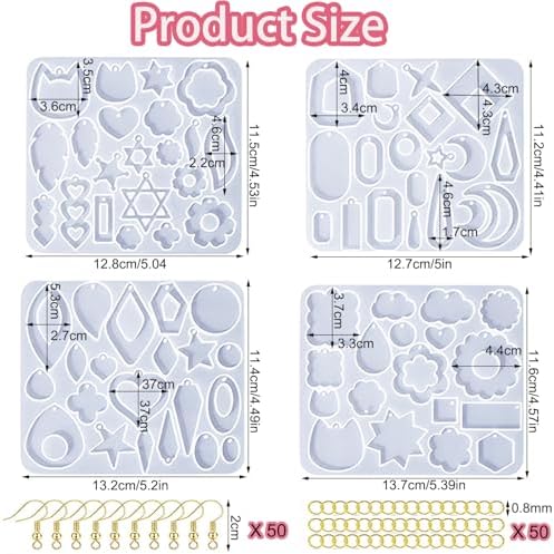 104Pcs Geometric Resin Earring Molds Kit, Flower Shaped Earrings Silicone Mold for Epoxy Resin Dangle Drop Jewelry Molds Making Kit with 100 Earring Hook for Earrings Necklace Pendants (Irregular) - Image 4