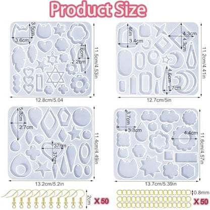 104Pcs Geometric Resin Earring Molds Kit, Flower Shaped Earrings Silicone Mold for Epoxy Resin Dangle Drop Jewelry Molds Making Kit with 100 Earring Hook for Earrings Necklace Pendants (Irregular) - Image 4
