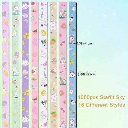 1080 Sheets Cartoon Origami Star Paper Strips 16 Different Styles - Image 2