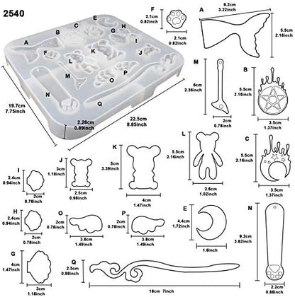 FUNSHOWCASE Jewelry Making Molds Resin Casting Set Charms and Pendants, Chess 3 Eyed Kitty Hair Pin Silicone Mold, with Key Ring, Chain Extension, Screw Eye, Jump Rings, Cat Eye Domes 218-kit - Image 5