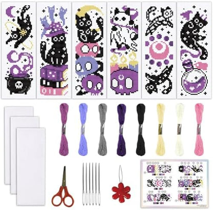ORIGACH 6 Set Skull Cat Cross Stitch Bookmark Kit for Beginner by ORIGACH