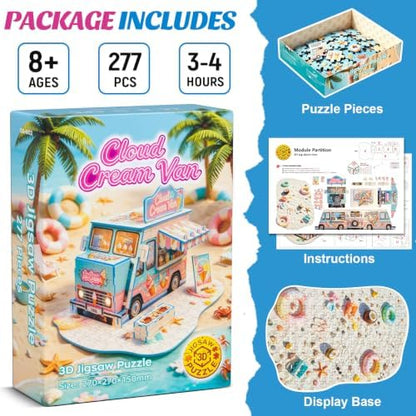 3D Puzzle for Adults, Ice Cream Van Miniature Model Kit with 277 Pieces, DIY Building Craft Kit, Colorful Summer Beach Decoration Display, Home Decor Gift for Teens Family & Friends - Image 3