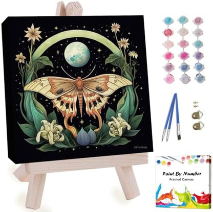 Artunion Framed Paint by Numbers Kit for Adults Beginners & Kids Ages 8-12,Butterfly Moth Paint by Number with Frame,Moon Flower Paint by Numbers Kit on Canvas 10 * 10 Inch Without Easel by ArtunionDriect