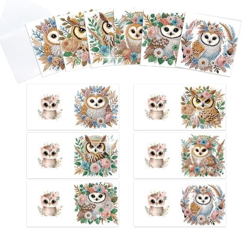 Tontut 6pcs Diamond Painting Kit Greeting Card, Owl 5D DIY Diamond Handmade Holiday Greeting Card with Envelope, Christmas Gift Congratulation by Tontut