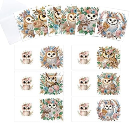 Tontut 6pcs Diamond Painting Kit Greeting Card, Owl 5D DIY Diamond Handmade Holiday Greeting Card with Envelope, Christmas Gift Congratulation by Tontut