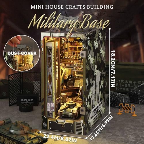 Flever Dollhouse DIY Book Nook Miniature Kit, DIY Booknook Bookshelf Insert Decor, 3D Wooden Booknook Miniature Kit for Creative Assembled Bookends (Military Base) - Image 2