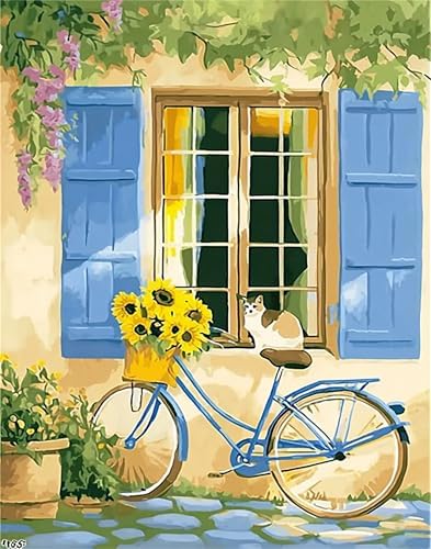 NDNXYXGS Cat Paint by Numbers Kits for Adults,Window DIY Painting Kit on Canvas,Bike Color by Numbers,Large Adult Paint by Number for Wall Decor and Gifts (Bike) by Unknown