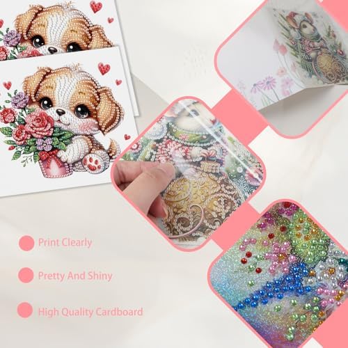 JISHSHAY 6 PCS Diamond Art Greeting Cards Dog Diamond Painting Birthday Cards Animal Gem Art Gem Painting Mosaic Kits for Adults for Thanksgiving Anniversary Valentine Graduation All-Occasion - Image 5