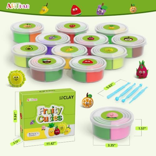 ARTPAR Air Dry Clay Kit for Kids - 12 Fruit DIY Modeling Magic Clay Sets - Image 2