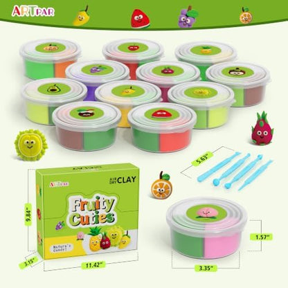 ARTPAR Air Dry Clay Kit for Kids - 12 Fruit DIY Modeling Magic Clay Sets - Image 2