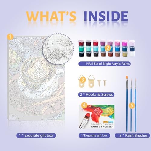 Framed Paint by Numbers Kit for Adults Beginner & Kids Ages 8-12, Coffee Theme Paint by Numbers with frame, without Easel, DIY Acrylic Number Painting for Adults for Home Decor Gift 8 x 12 Inch - Image 5
