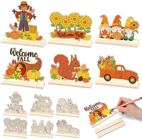 Yuntau 24 Pcs Wooden Fall Crafts Kits, Color Your Own Sign Table Decor by Yuntau