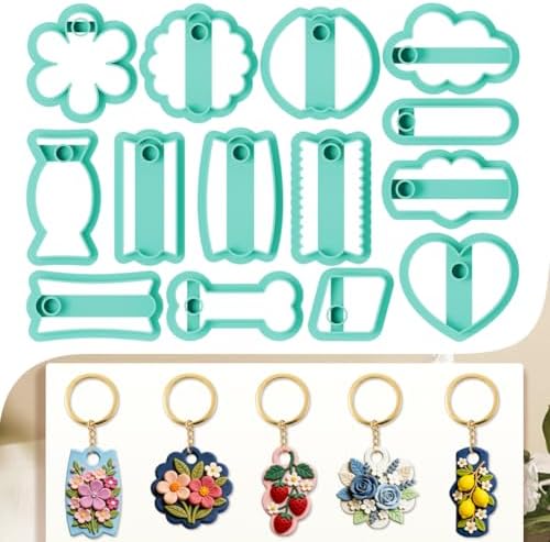 14Pcs Cute Polymer Clay Cutters Cute Ceramics Keychain Cutters for Flower Heart Polymer Pottery Key Ring Making by beinkmake