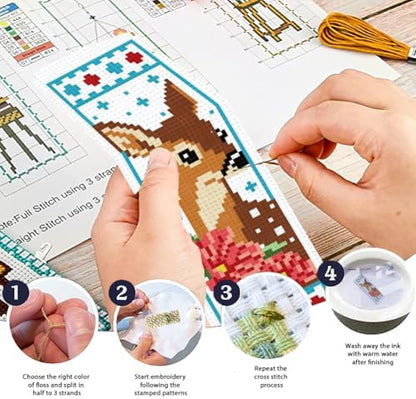 ORIGACH 6 Set Deer & Flower Cross Stitch Bookmark Kit for Beginner - Image 4