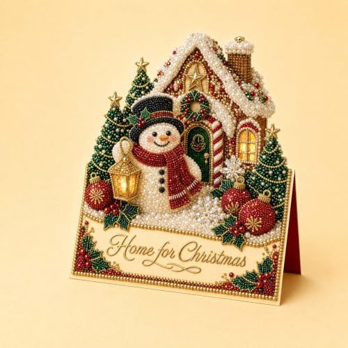DIY Diamond Painting Greeting Cards - snowman 3D Pearl Art Christmas Party Cards, 6 Pcs Set with Envelopes, Handmade Holiday Craft Gift for Family & Friends - Image 6