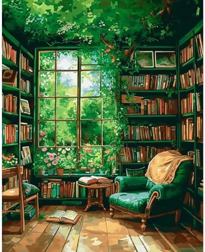 Clendo Paint by Number for Adults Beginners, Study Room Adults Paint by Numbers Kits on Canvas, DIY Oil Painting Acrylic Paints for Home Wall Art Decor(16x20inch) by Clendo