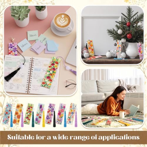 Reallnaive 42 Pcs Wooden Flower Bookmarks DIY Painting Set Includes 15 Unfinished Blank Bookmarks 15 Tassels 12 Markers for Flower Gift Arts Craft Party for Adults Hobby - Image 5