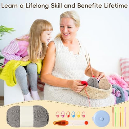 GliCraft Hat Knitting Kit for Beginners with Yarn Needles Pom,Warm Grey - Image 5