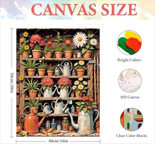 Sceorixa Rustic Flower Shelf Paint by Numbers Kit for Adults – DIY- Garden Pots Painting on Canvas 16x20 inch, Paint Set, Suitable for Beginners, Art for Home Decoration or Gifts, Unframed - Image 2
