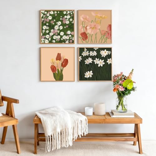 4 Pack Framed Paint by Numbers Kit for Adults Beginner with Wooden Easel, Vintage Flowers Easy Paint by Numbers with Frame, DIY Floral Number Painting for Adults Canvas for Home Decor Gift 10x10 Inch - Image 3