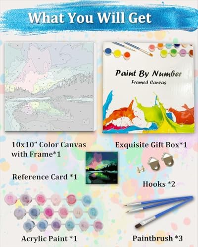 TOCARE Framed Paint by Numbers Kit for Adults, Aurora Borealis Paint by Number with Frame,Northern Lights Paint by Numbers Framed Canvas for Home Wall Decor (10x10 Inch, Without Easel) - Image 3