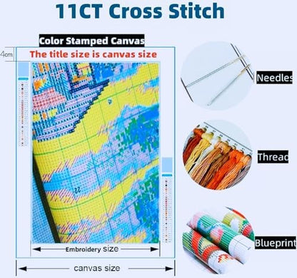 Joyhoor Stamped Cross Stitch Kits for Beginners, Needlepoint Kits for Adults, 11CT Counted Embroidery Kits-Flower Birds 18x18 inchs - Image 4