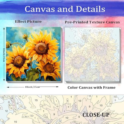 JUJUHOOD Sunflower Flower Framed Paint by Numbers Kit for Adults Beginner & Kids Ages 8-12, Acylic Paint by Number Without Easel,Watercolor Paint by Numbers for Gift Home Wall Decor (10x10Inch) - Image 3