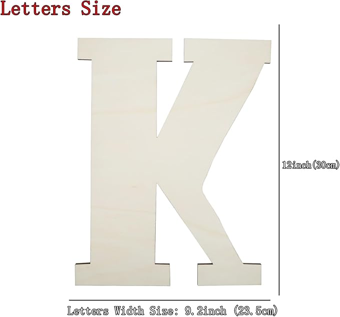 12 Inch Unfinished Wooden Numbers, 1/8 Inch Thick Large Blank Wooden Alphabet Handmade Painting Sign Boards for DIY Birthday Wedding Graduate Party Decor Props - K