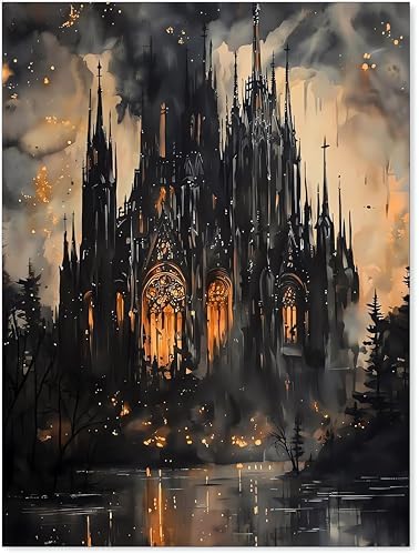 CraftBliss Paint by Numbers for Adults, Gothic Castle DIY Painting Kit, Dark Fantasy Wall Art with Pre-Printed Canvas & Acrylic Paints, Dark Academia Home Decor, 12 x 16 Inch by Unknown