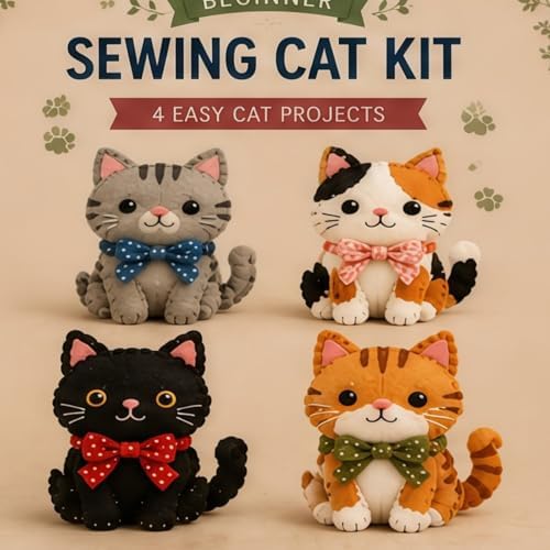 Sewing Kit for Beginners, DIY Felt Sewing Craft Kit with Pre-Cut Fabric & Instructions, Handmade Plush Animal Craft Set for Adults & Teens (cat) - Image 7