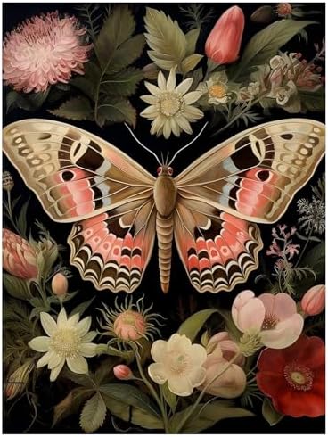 Moth Paint by Numbers Kit for Adults, 16x20 inch by MANDUN