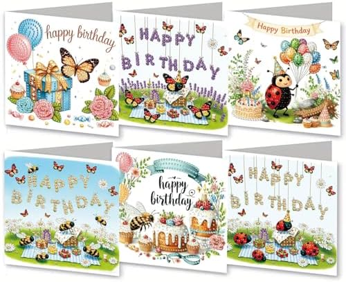 6Pcs Folding Greeting Card Diamond Art Painting Thank You Blessing Cards with White Envelope Rhinestones Painted Making Kits for Adults DIY Craft Holiday Gift-Insect by ARTopet