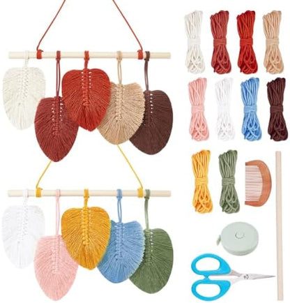 FREEBLOSS 2 Set DIY Macrame Leaf Wall Hanging Kit Macrame Feather Wall Art 10 Colors Cotton Cords 30cm Macrame Kit with Instruction Macrame Wall Tapestry for Bedroom Birthday Gift by FreeandCreativeCraftsArt
