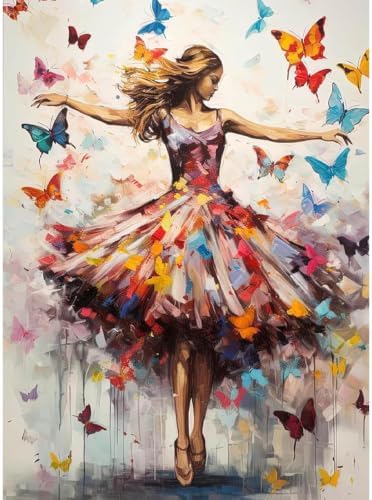 Dancing Girl Paint by Numbers Kit for Adults Framed Canvas, Frameworkless by FairylandJinWenn