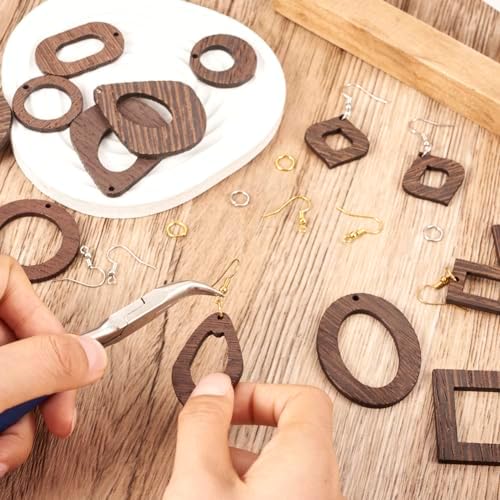 24Pcs Geometry Wooden Earring Charms Wood Earring Blanks Pendants Flat Round Oval Square with Jump Rings for Boho Earring DIY Jewelry Making - Image 4