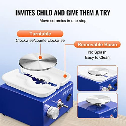 VEVOR Mini Pottery Wheel for Kids and Beginners, Complete Pottery Kit with 2 Turntables 2.6in/3.9in and 17 Accessories Tools, 0-300RPM Speed Adjustable, Craft Christmas Gifts for Kids Teens Adults - Image 4