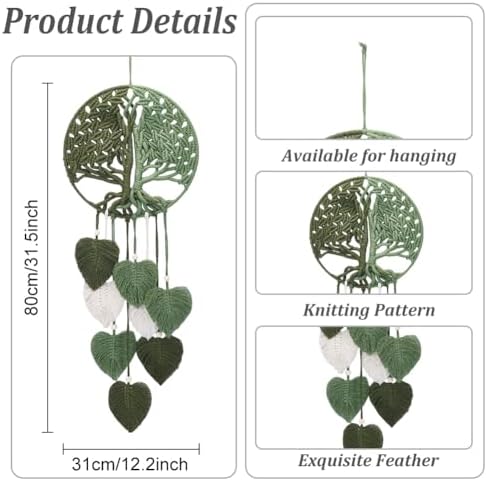 ACRNIGHEET DIY Macrame Kit for Adults Beginners Handmade Green Leaves Tree of Life DIY Boho Macrame Wall Hanging Ornaments with Macrame Supplies Macrame Wall Hanging Kit for Home Decor - Image 3